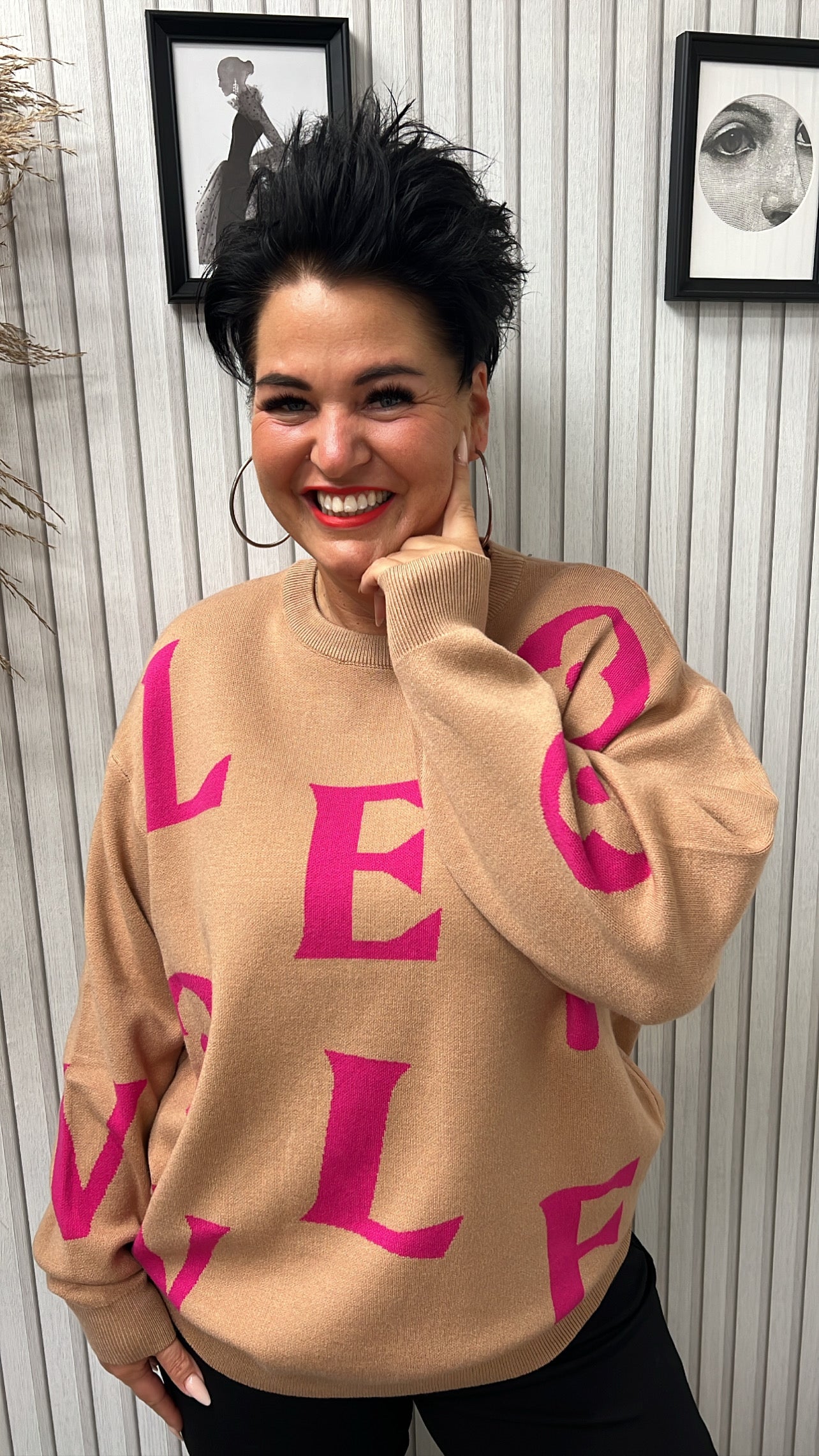 Oversize-Pullover LOVE (Camel/Pink)