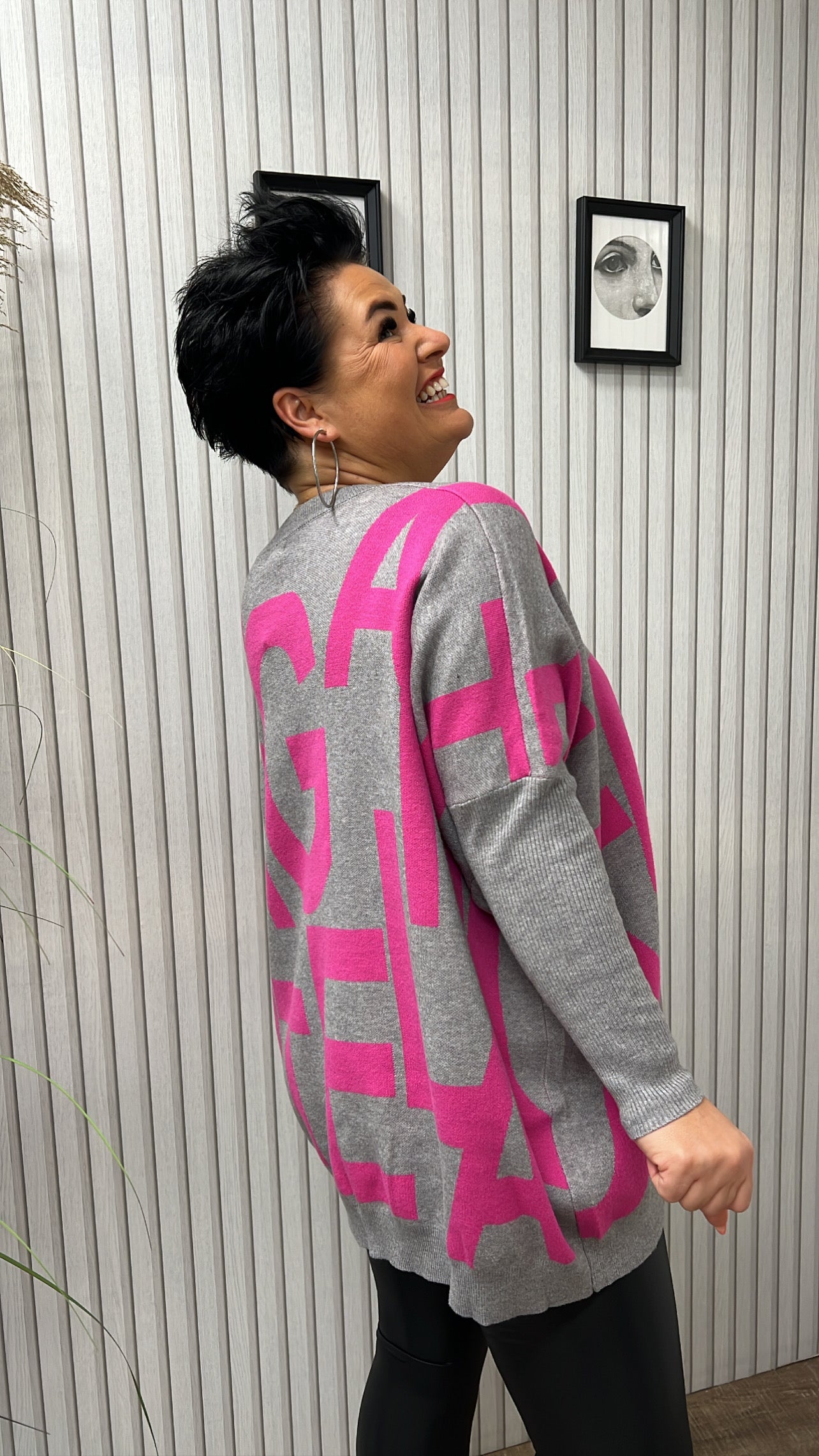 Oversize-Pullover ABC (Grau/Pink)