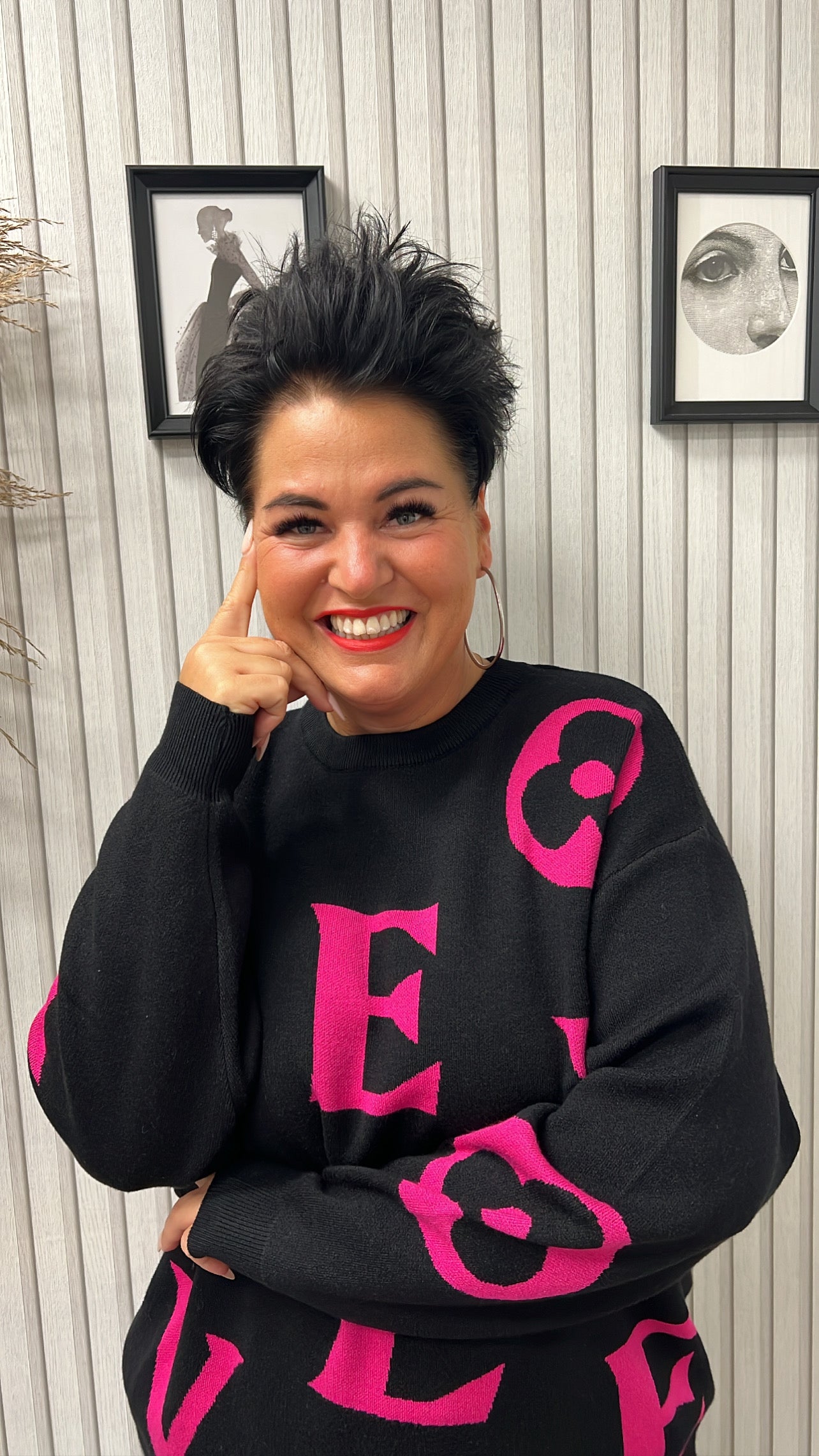 Oversize-Pullover LOVE (Schwarz/Pink)