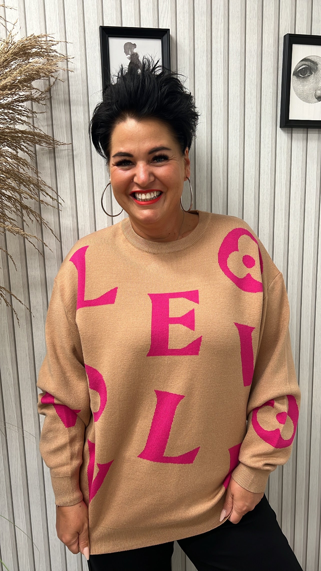 Oversize-Pullover LOVE (Camel/Pink)