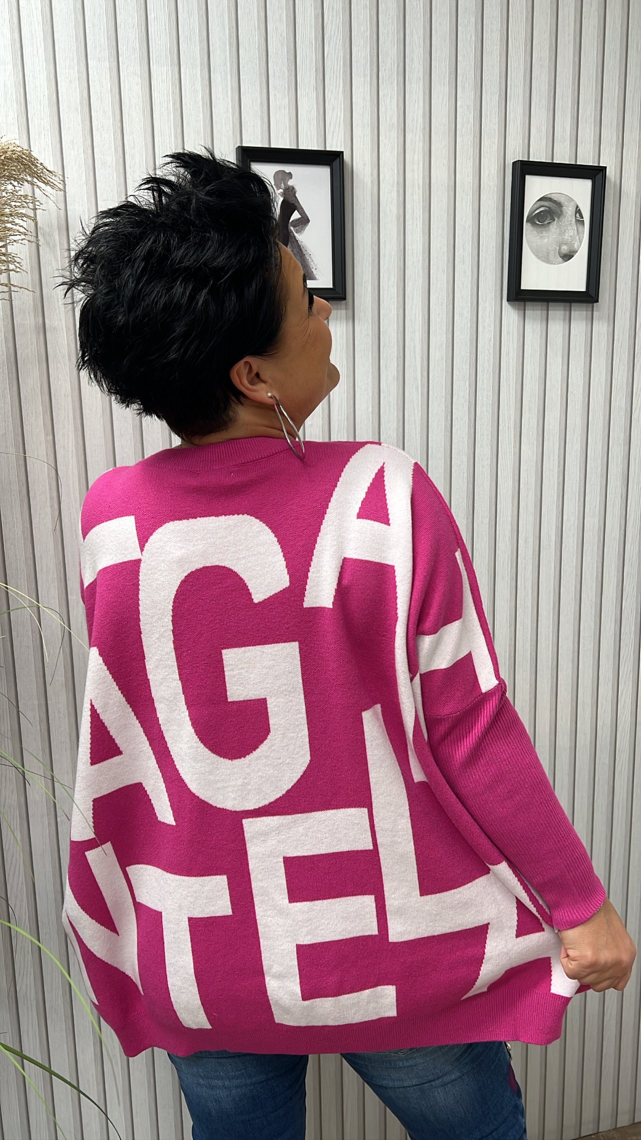 Oversize-Pullover ABC ( Pink/Weiß)