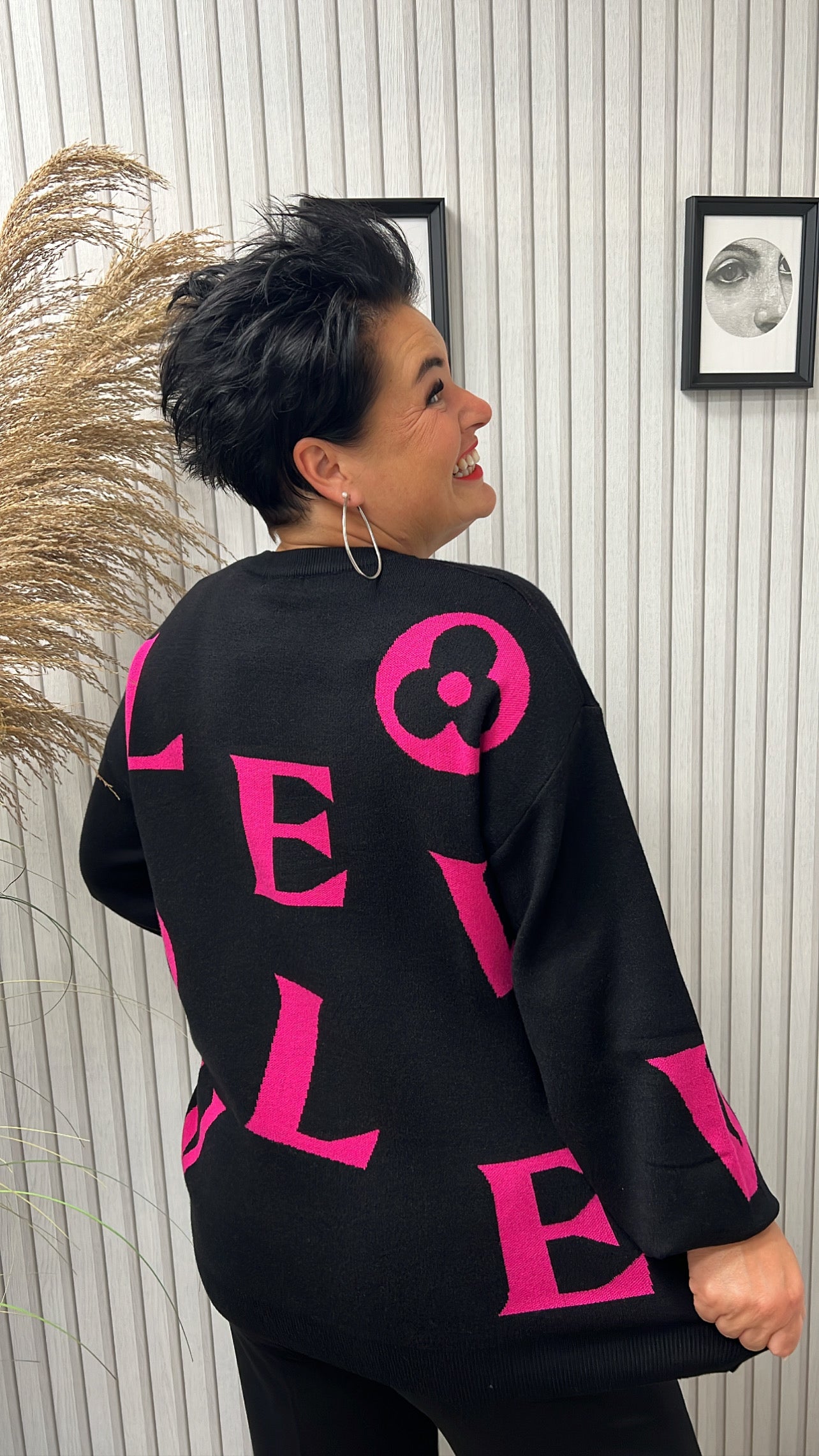 Oversize-Pullover LOVE (Schwarz/Pink)