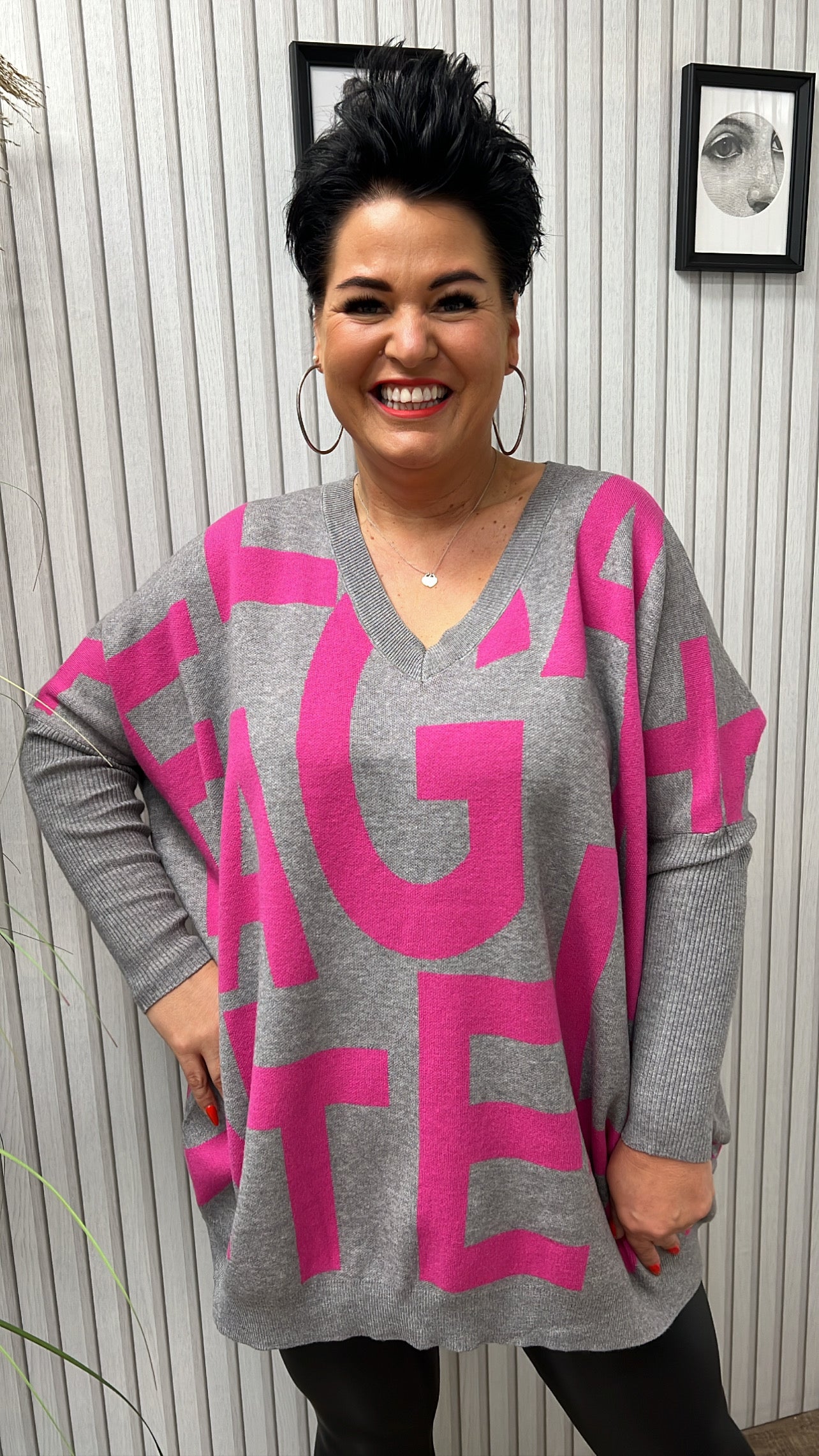 Oversize-Pullover ABC (Grau/Pink)