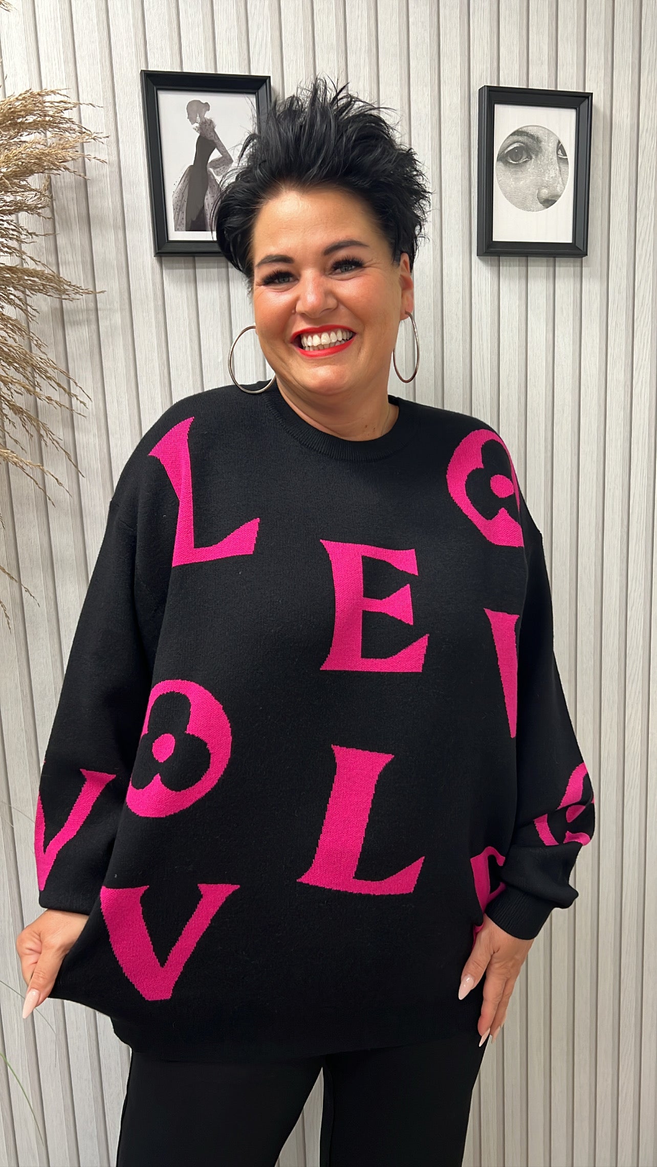 Oversize-Pullover LOVE (Schwarz/Pink)