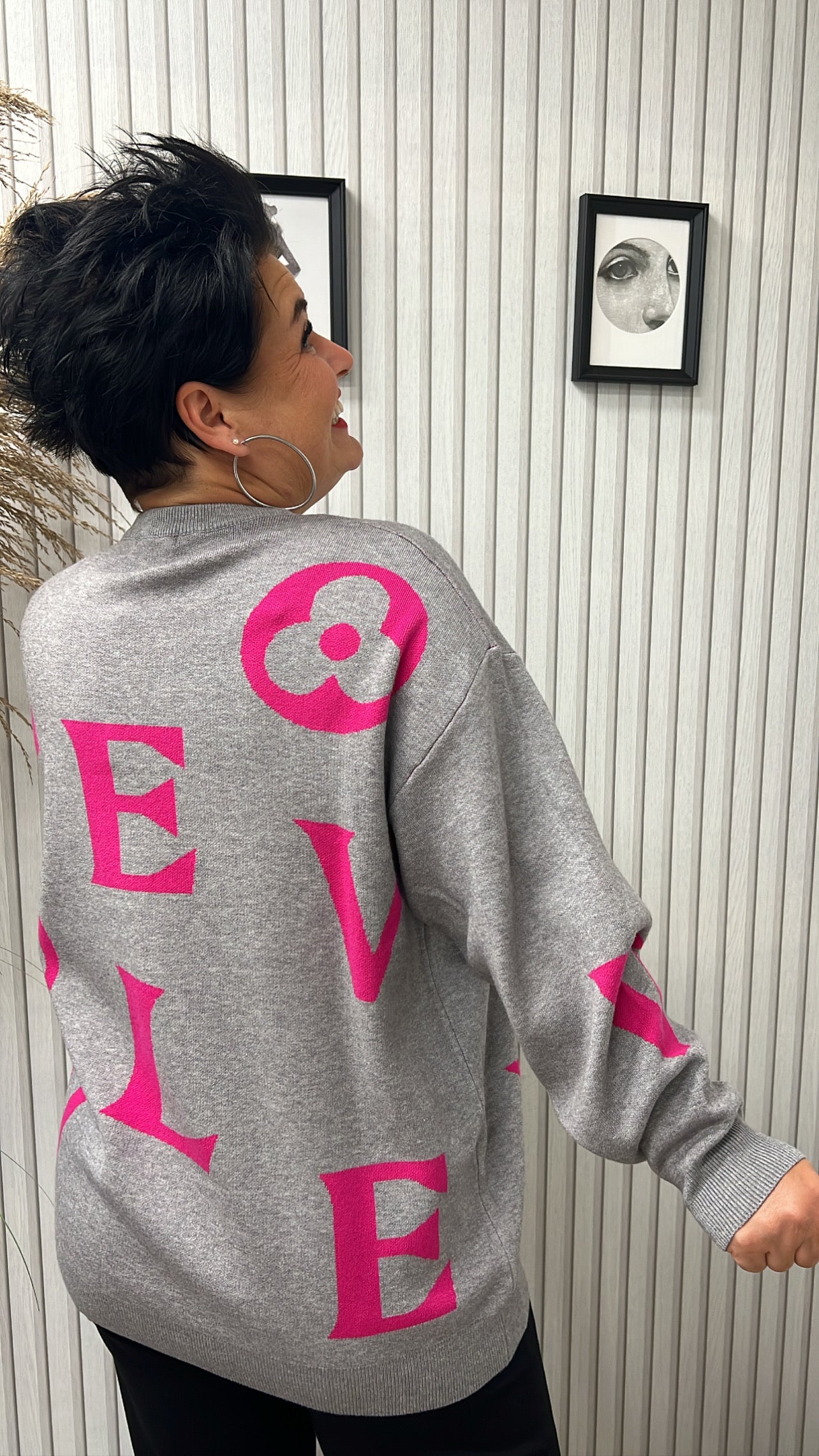 Oversize-Pullover LOVE (Gau/Pink)