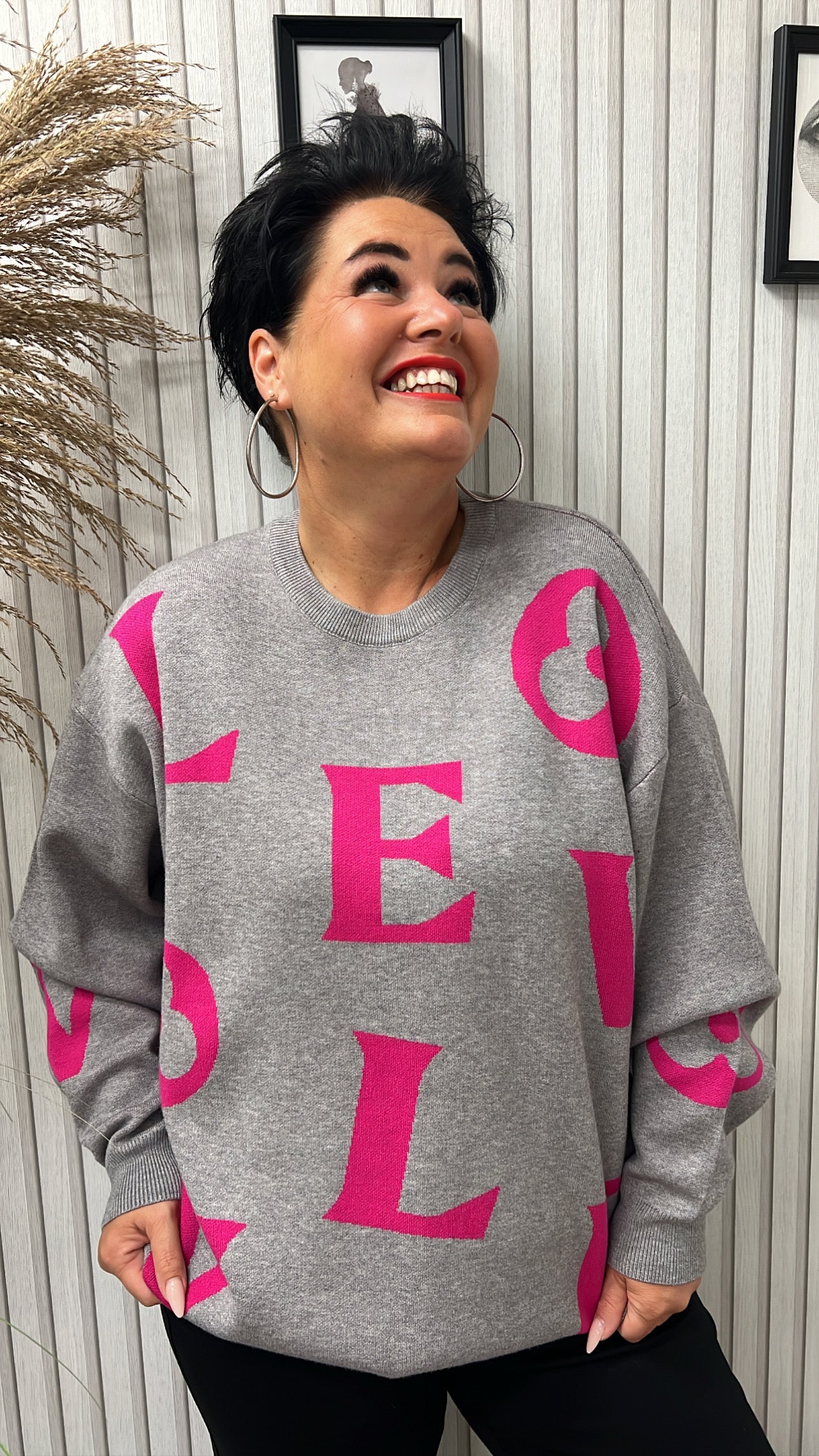 Oversize-Pullover LOVE (Gau/Pink)